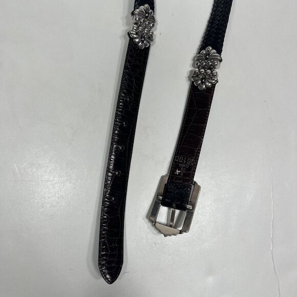 Brighton Black Brown Weave Reversible Belt Silver Tone Buckle Swivels Sz S / 28 - Picture 6 of 7